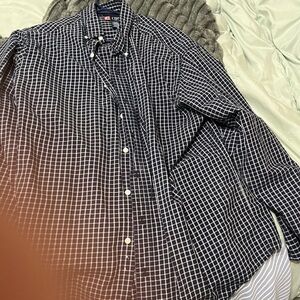 Chaps Navy and White Checkered Button Down Shirt